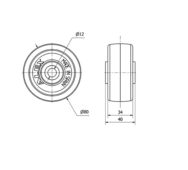 RUEDA UTR80-12-40 POLIAMIX BLANCO (COJINETE RODILLOS INOX)
