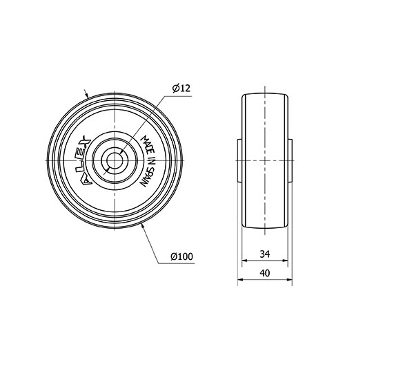RUEDA UTR100-12-40 POLIAMIX BLANCO (COJINETE RODILLOS INOX)