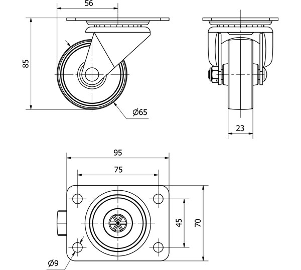 R.GIR.PLACA 10-61-60-FT NYLON BLANCO EXTRAFUERTE EJE LISO