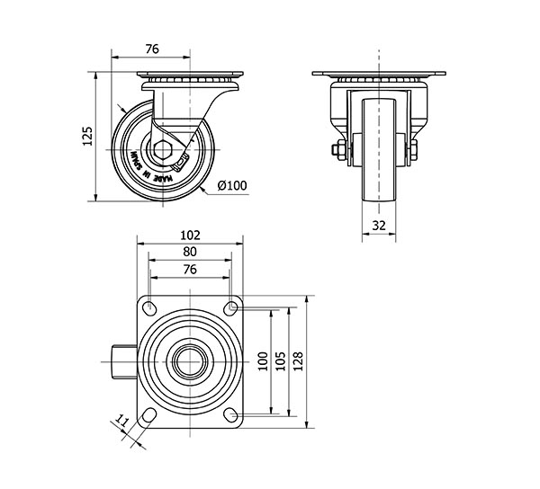 R.GIR.PLACA 10-61-100-FT NYLON BLANCO EXTRAFUERTE EJE LISO