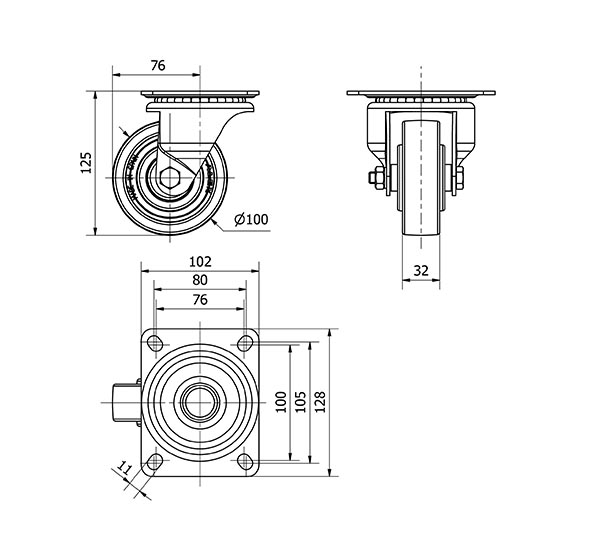 R.GIR.PLACA 10-61-100-FTB NYLON BLANCO EXTRAFUERTE EJE BOLAS