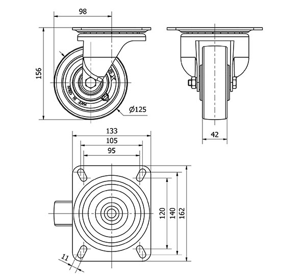 R.GIR.PLACA 10-61-125-FTB NYLON BLANCO EXTRAFUERTE EJE BOLAS