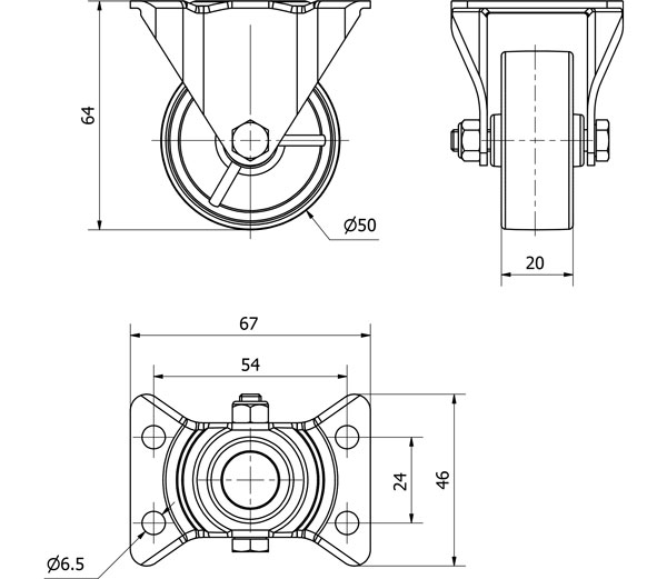 R.FIJA 17-61-50-FT NYLON BLANCO EXTRAFUERTE EJE LISO