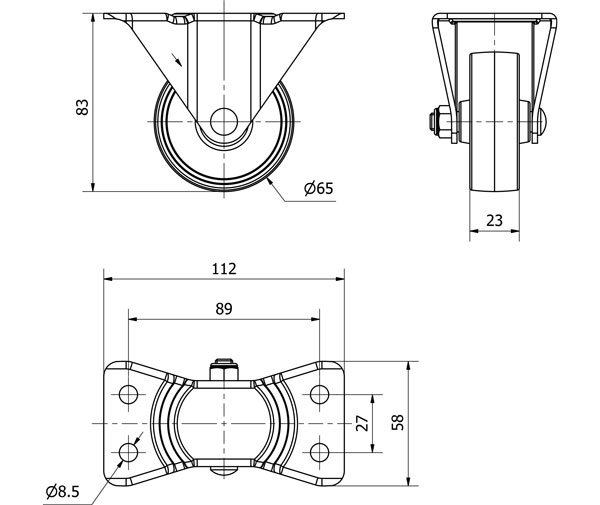 R.FIJA 17-61-60-FT NYLON BLANCO EXTRAFUERTE EJE LISO