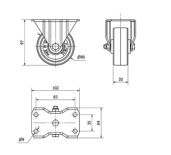 R.FIJA 17-61-80-FT NYLON BLANCO EXTRAFUERTE EJE LISO