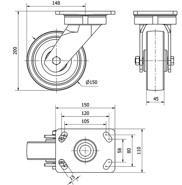 R.GIR.PLACA 10GT150-FT NYLON BLANCO EXTRAFUERTE EJE LISO