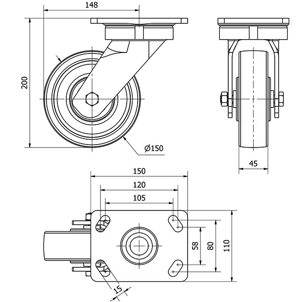 R.GIR.PLACA 10GT150-FTB NYLON BLANCO EXTRAFUERTE EJE BOLAS