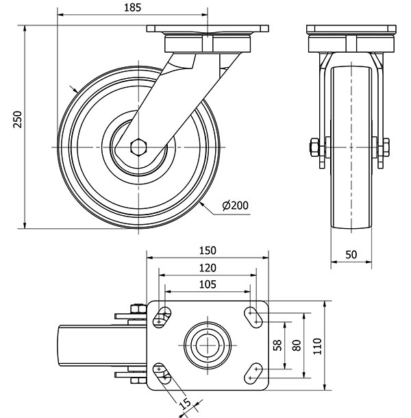 R.GIR.PLACA 10GT200-FTB NYLON BLANCO EXTRAFUERTE EJE BOLAS