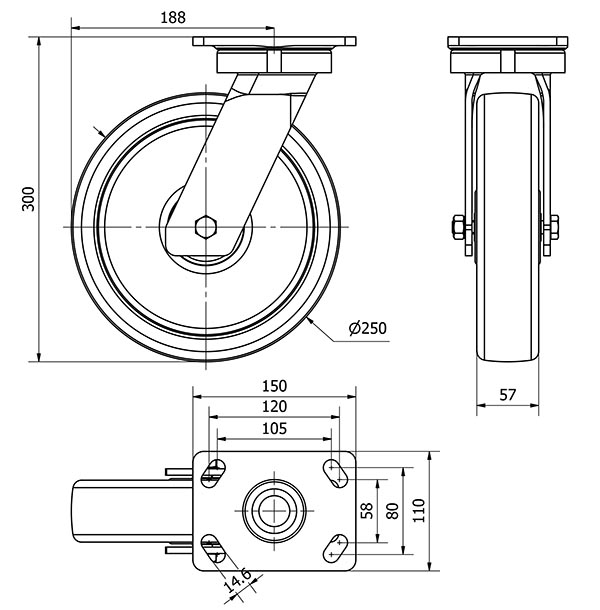 R.GIR.PLACA 10GT250-FT NYLON BLANCO EXTRAFUERTE EJE LISO