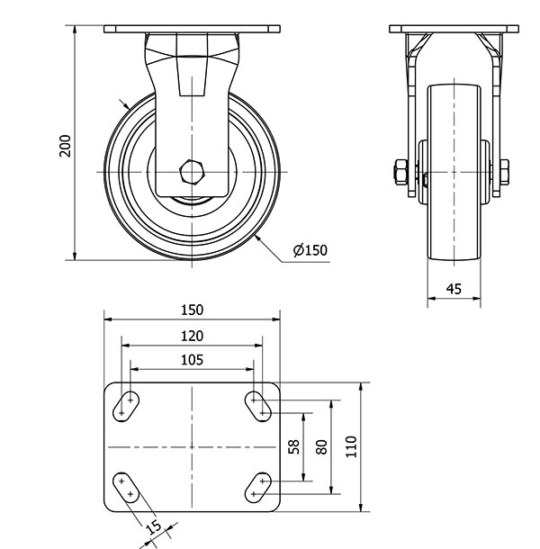 R.FIJA 17GT150-FT NYLON BLANCO EXTRAFUERTE EJE LISO
