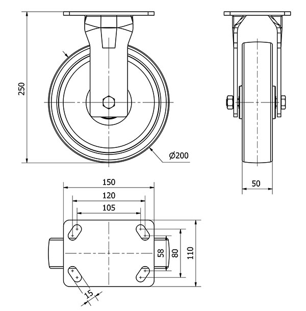 R.FIJA 17GT200-FT NYLON BLANCO EXTRAFUERTE EJE LISO