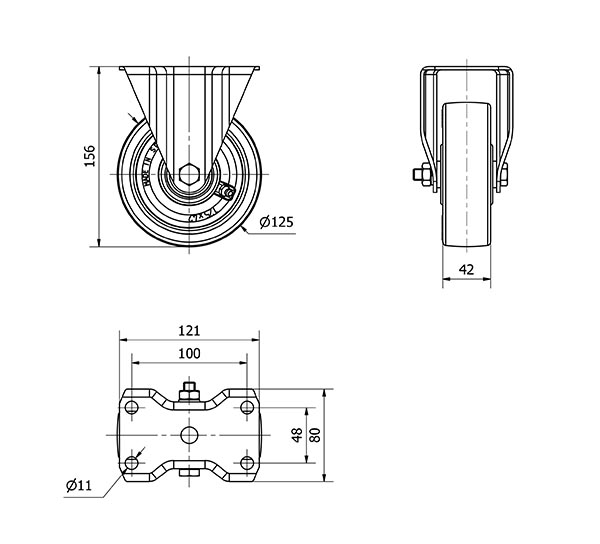 R.FIJA 17-61-125-POB NYLON BLANCO-POLIUR.ROJO EJE BOLAS