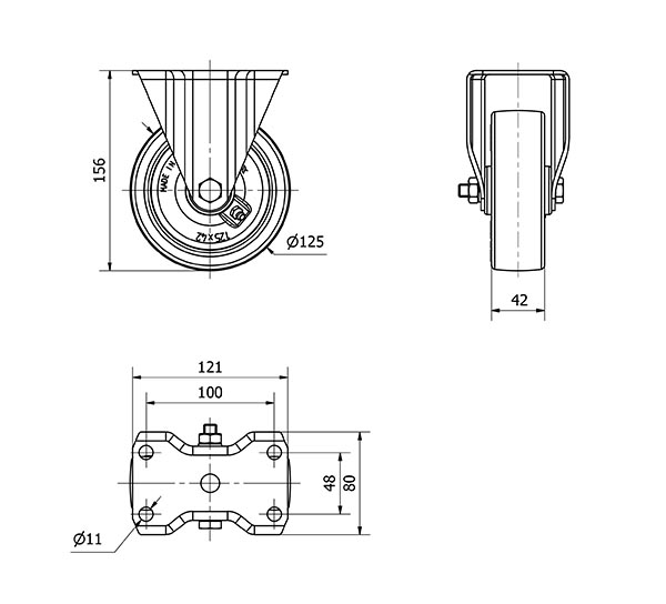 R.FIJA 17-61-125-PO NYLON BLANCO-POLIUR.ROJO EJE LISO