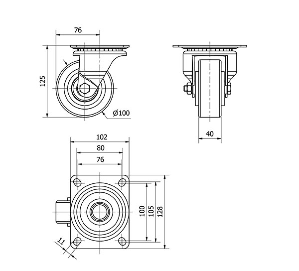 R.GIR.PLACA 10-61-100-HUB HIERRO- POLIUR.NARANJA EJE BOLAS