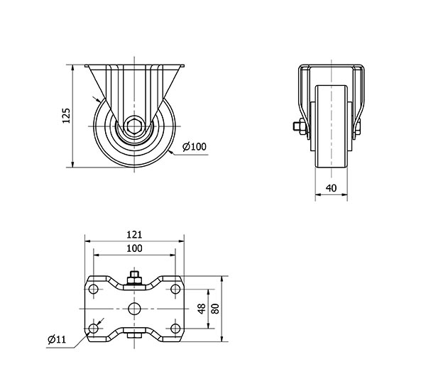 R.FIJA 17-61-100-HUB HIERRO-POLIUR.NARANJA EJE BOLAS