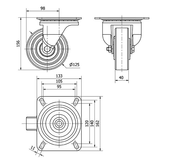 R.GIR.PLACA 10-61-125-HUB HIERRO-POLIUR.NARANJA EJE BOLAS