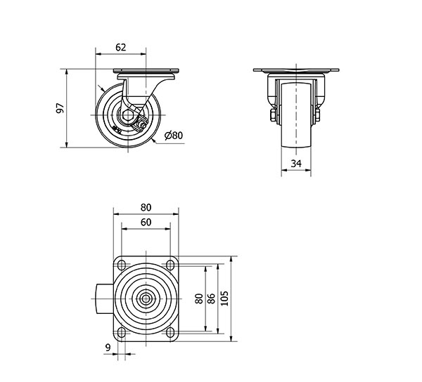 R.GIR.PLACA 10-61-80-TA HIERRO FUNDIDO EJE LISO