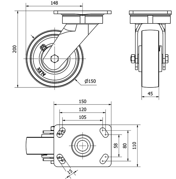 R.GIR.PLACA 10GT150-CIB HIERRO FUNDIDO EJE BOLAS