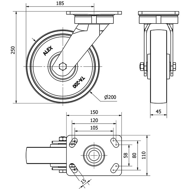 R.GIR.PLACA 10GT200-CIB HIERRO FUNDIDO EJE BOLAS