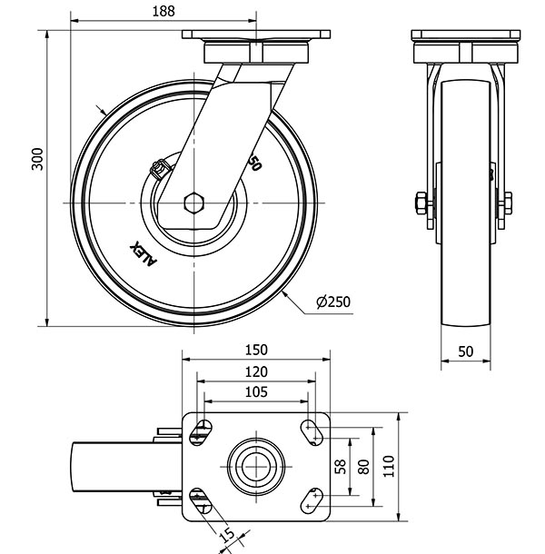 R.GIR.PLACA 10GT250-CIB HIERRO FUNDIDO EJE BOLAS