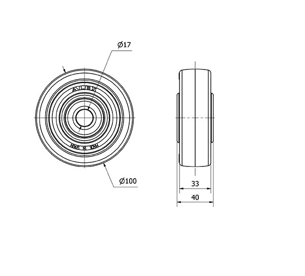RUEDA POB100-17-40 NUCLEO NYLON BLANCO Y BANDA POLIUR.ROJO EJE BOLAS