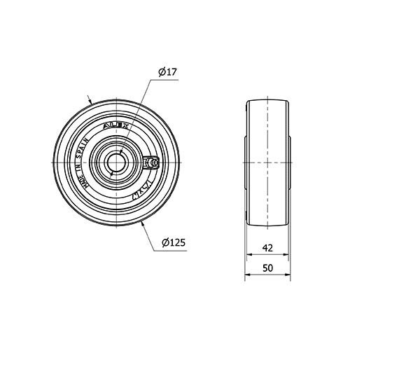 RUEDA POB125-17-50 NUCLEO NYLON BLANCO Y BANDA POLIUR.ROJO EJE BOLAS