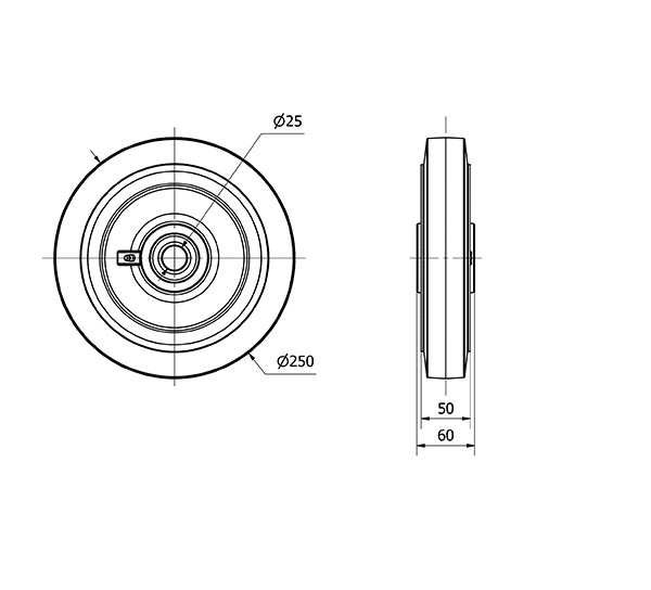 RUEDA HGB250-25-61 NUCLEO HIERRO Y BANDA GOMA NEGRA NATURAL BOLAS