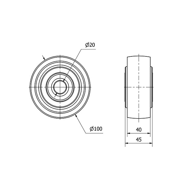 RUEDA CIB100-20-45 HIERRO FUNDIDO EJE BOLAS