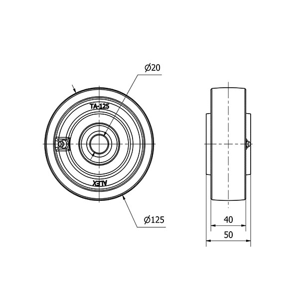 RUEDA CIB125-20-50 HIERRO FUNDIDO EJE BOLAS