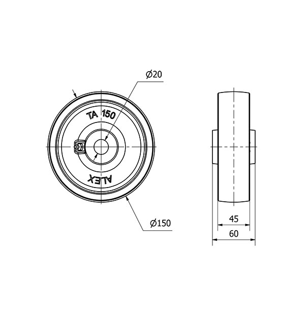 RUEDA CI150-20-60 HIERRO FUNDIDO EJE LISO