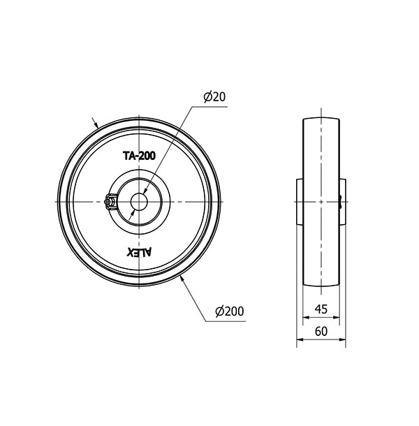 RUEDA CI200-20-60 HIERRO FUNDIDO EJE LISO