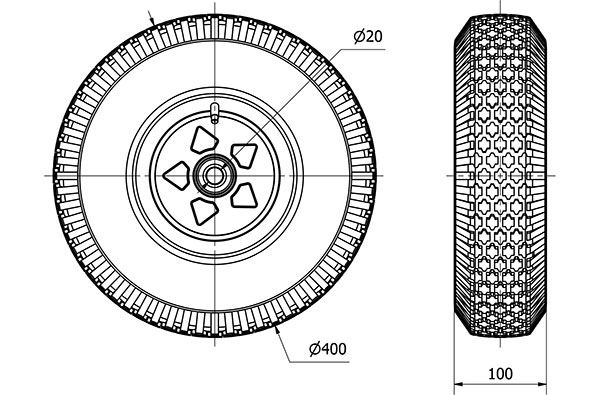 RUEDA NEUMATICA RITB400-20-75 NUCLEO METALICO EJE BOLAS