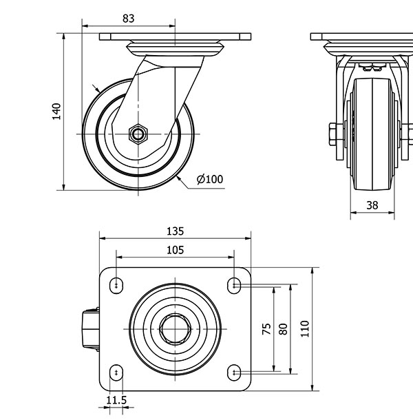 R.GIR.PLACA 10SL100-HGB HIERRO-GOMA NEGRA NATURAL EJE BOLAS