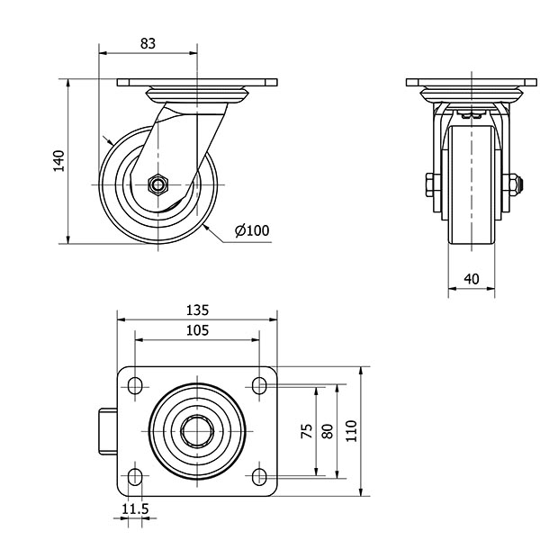 R.GIR.PLACA 10SL100-HUB HIERRO-POLIUR.NARANJA EJE BOLAS