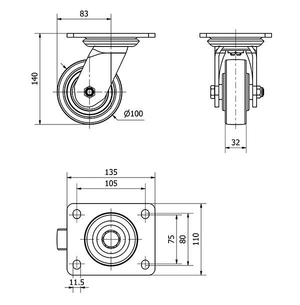 R.GIR.PLACA 10SL100-FTB NYLON BLANCO EXTRAFUERTE EJE BOLAS