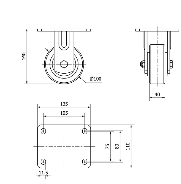 R.FIJA 17SL100-HUB HIERRO-POLIUR.NARANJA EJE BOLAS
