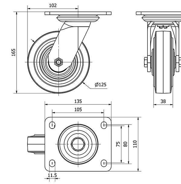 R.GIR.PLACA 10SL125-HGB HIERRO-GOMA NEGRA NATURAL EJE BOLAS