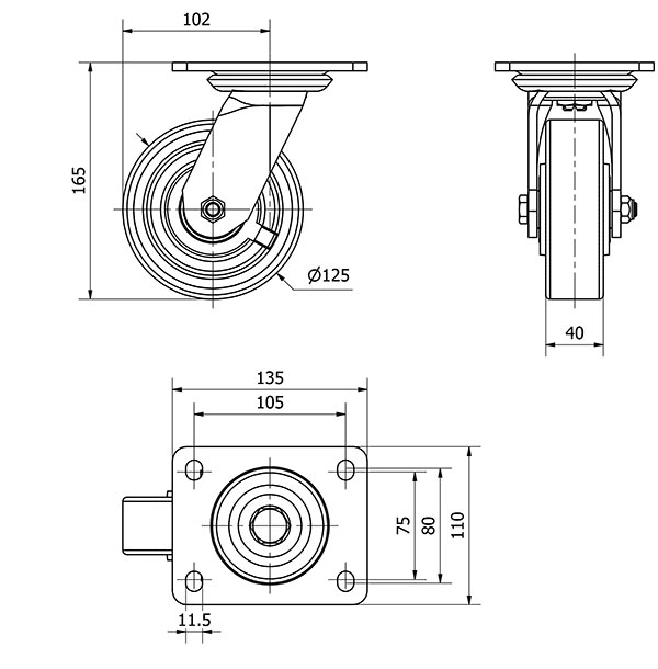 R.GIR.PLACA 10SL125-HUB HIERRO-POLIUR.NARANJA EJE BOLAS