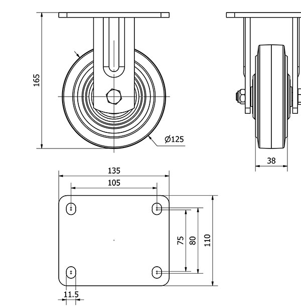 R.FIJA 17SL125-HGB HIERRO-GOMA NEGRA NATURAL EJE BOLAS