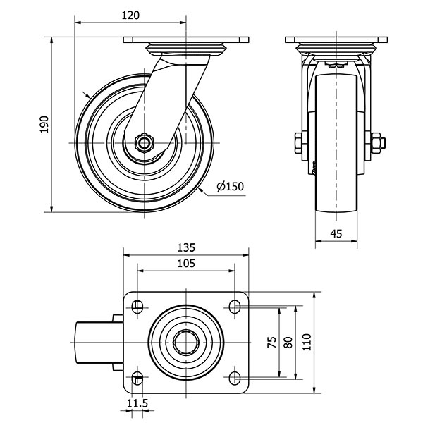 R.GIR.PLACA 10SL150-CIB HIERRO FUNDIDO EJE BOLAS