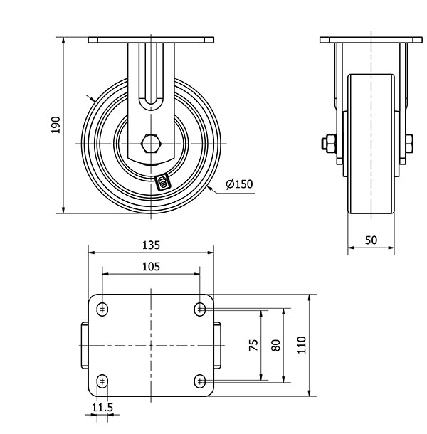 R.FIJA 17SL150-HUB HIERRO-POLIUR.NARANJA EJE BOLAS