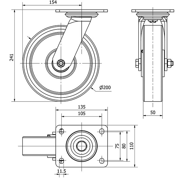 R.GIR.PLACA 10SL200-HUB HIERRO-POLIUR.NARANJA EJE BOLAS
