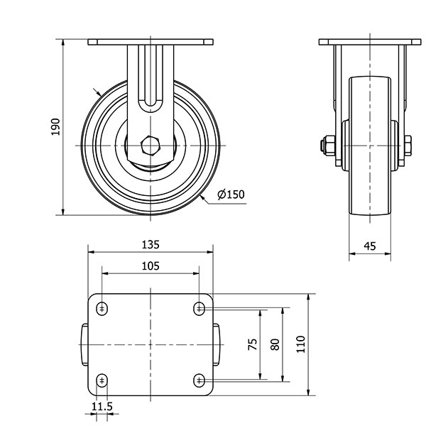 R.FIJA 17SL150-FT NYLON BLANCO EXTRAFUERTE EJE LISO