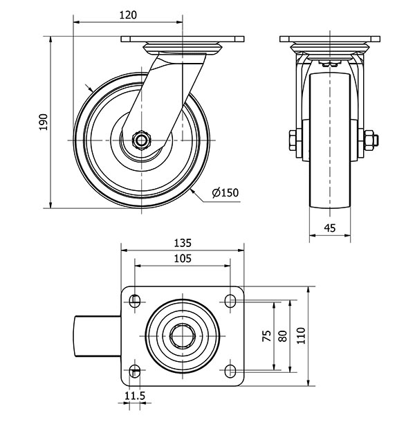 R.GIR.PLACA 10SL150-CI HIERRO FUNDIDO EJE LISO