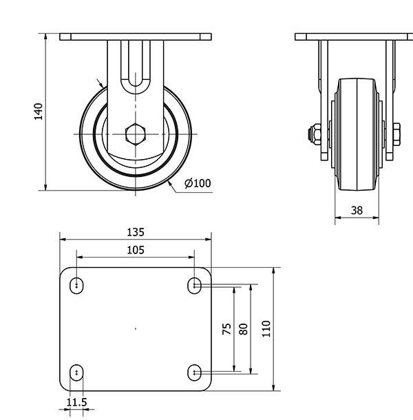 R.FIJA 17SL100-HGB HIERRO-GOMA NEGRA NATURAL EJE BOLAS