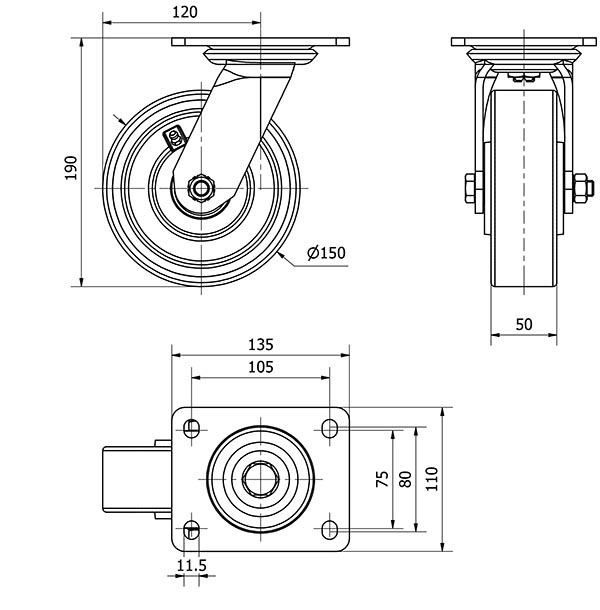 R.GIR.PLACA 10SL150-HUB HIERRO-POLIUR.NARANJA EJE BOLAS