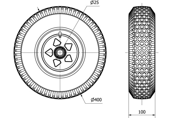 RUEDA NEUMATICA RITB400-25-75 NUCLEO METALICO EJE BOLAS
