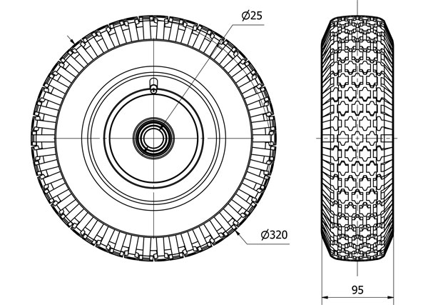 RUEDA NEUMATICA RITB320-25-75 NUCLEO METALICO EJE BOLAS