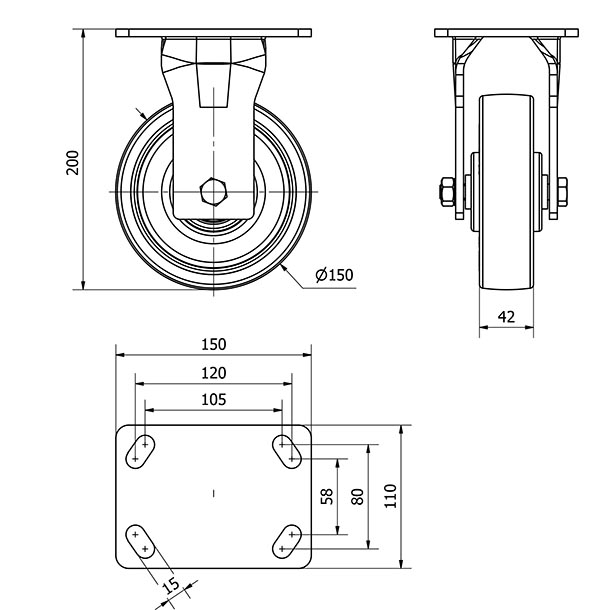 R.FIJA 17GT150-POB NYLON BLANCO-POLIUR.ROJO EJE BOLAS