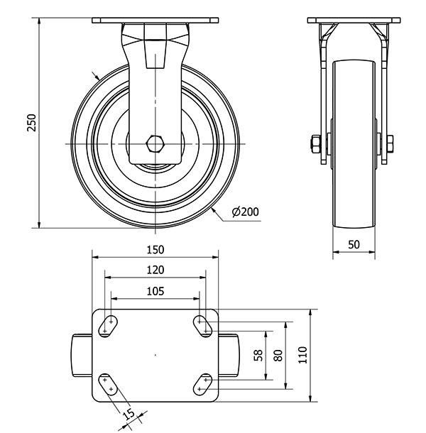 R.FIJA 17GT200-POB NYLON BLANCO-POLIUR.ROJO EJE BOLAS